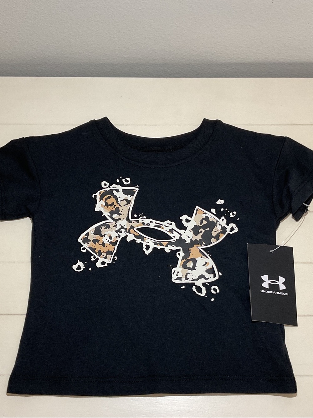 Under Armour Black Tee with Leopard-Print Logo